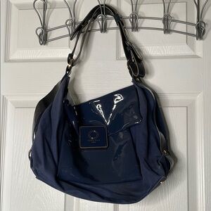 Sequoia Paris patent leather & canvas shoulder handbag